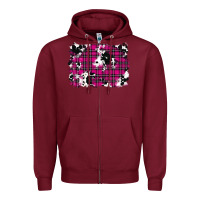 Burgundy Pink Christmas Plaid Cowhide Pattern Background Zipper Hoodie - RanaPortraitStore