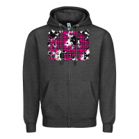 Charcoal Heather Pink Christmas Plaid Cowhide Pattern Background Zipper Hoodie - RanaPortraitStore