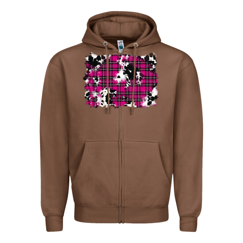 Pink Christmas Plaid Cowhide Pattern Background Zipper Hoodie by RanaPortraitStore | Teevron