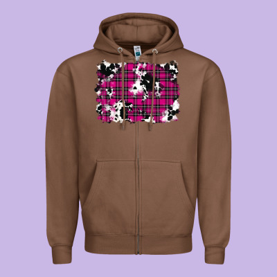 Zipper Hoodie Pink Christmas Plaid Cowhide Pattern Background