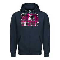 Navy Pink Christmas Plaid Cowhide Pattern Background Zipper Hoodie - RanaPortraitStore