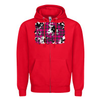 Red Pink Christmas Plaid Cowhide Pattern Background Zipper Hoodie - RanaPortraitStore
