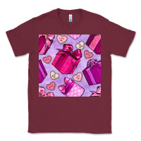 Burgundy valentines day gift box and cookie seamless pattern Classic Tee - BundleAndBundleShop