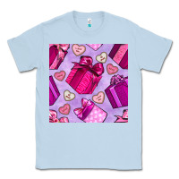 Dusty Blue valentines day gift box and cookie seamless pattern Classic Tee - BundleAndBundleShop
