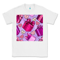 White valentines day gift box and cookie seamless pattern Classic Tee - BundleAndBundleShop