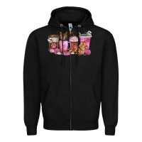 Black cat coffee cups Zipper Hoodie - texasbilliewilder