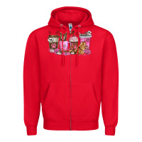 Red cat coffee cups Zipper Hoodie - texasbilliewilder