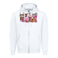 White cat coffee cups Zipper Hoodie - texasbilliewilder