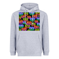 Heather Grey Halloween Pumpkins Heavyweight Hoodie - texasbilliewilder