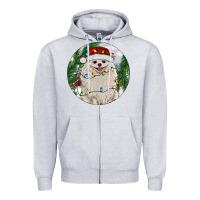 Heather Grey Pomeranian And Farm Zipper Hoodie - RanaPortraitStore