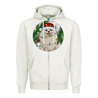 Oatmeal Heather Pomeranian And Farm Zipper Hoodie - RanaPortraitStore