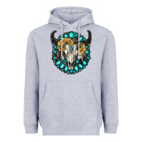 Heather Grey gamestone with bull skull Heavyweight Hoodie - RanaPortraitStore