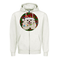 Oatmeal Heather Christmas pomeranian Zipper Hoodie - RanaPortraitStore