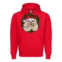 Red Christmas pomeranian Zipper Hoodie - RanaPortraitStore