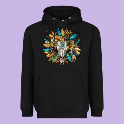 Bull Skull With Sunflower Heavyweight Hoodie Designed By Ranaportraitstore