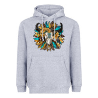 Heather Grey bull skull with sunflower Heavyweight Hoodie - RanaPortraitStore