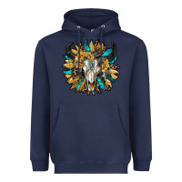 Navy bull skull with sunflower Heavyweight Hoodie - RanaPortraitStore