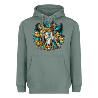 Sage bull skull with sunflower Heavyweight Hoodie - RanaPortraitStore