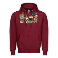 Burgundy coffee cups bull skull with gemstones Zipper Hoodie - texasbilliewilder