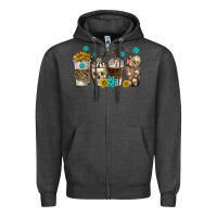 Charcoal Heather coffee cups bull skull with gemstones Zipper Hoodie - texasbilliewilder