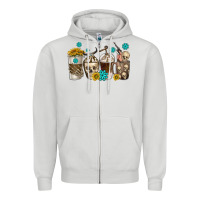 Dove Grey coffee cups bull skull with gemstones Zipper Hoodie - texasbilliewilder