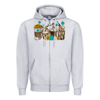 Heather Grey coffee cups bull skull with gemstones Zipper Hoodie - texasbilliewilder
