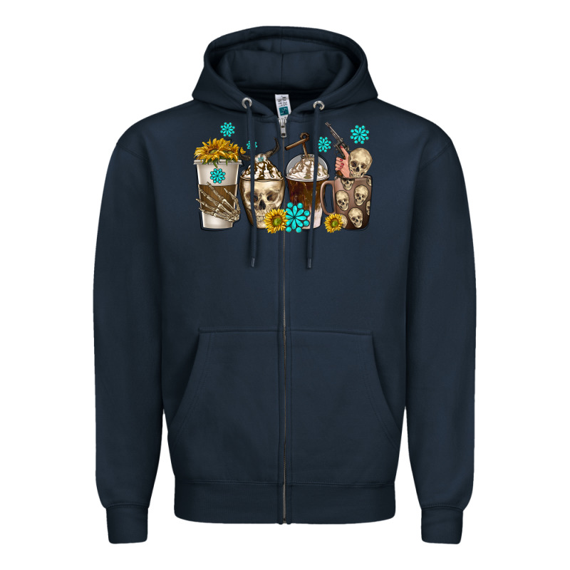 Coffee Cups Bull Skull With Gemstones Zipper Hoodie by texasbilliewilder | Teevron