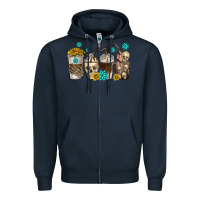 Navy coffee cups bull skull with gemstones Zipper Hoodie - texasbilliewilder