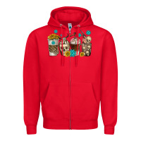 Red coffee cups bull skull with gemstones Zipper Hoodie - texasbilliewilder