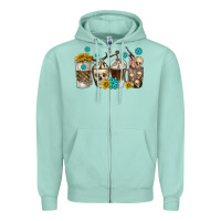 Seafoam coffee cups bull skull with gemstones Zipper Hoodie - texasbilliewilder