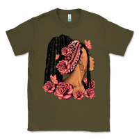 Army Green Pink roses afro woman Classic Tee - RanaPortraitStore
