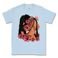 Dusty Blue Pink roses afro woman Classic Tee - RanaPortraitStore