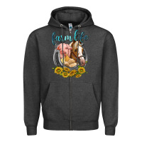 Charcoal Heather chicken pig horse farm life Zipper Hoodie - texasbilliewilder