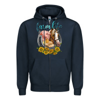 Navy chicken pig horse farm life Zipper Hoodie - texasbilliewilder