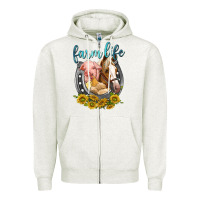 Oatmeal Heather chicken pig horse farm life Zipper Hoodie - texasbilliewilder
