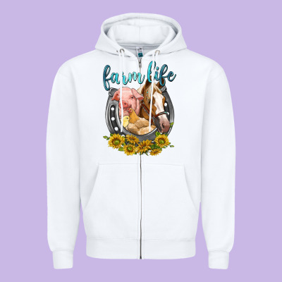 Zipper Hoodie chicken pig horse farm life