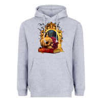 Heather Grey Halloween Skull Candles and Roses Heavyweight Hoodie - texasbilliewilder