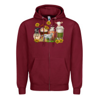 Burgundy coffee cups goats Zipper Hoodie - texasbilliewilder