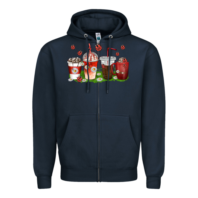 Coffee Cups Lady Bug With Daisies Zipper Hoodie by texasbilliewilder | Teevron
