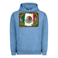 Pigment Pebble Blue mexican flag background with cactus and sunflower Urban Hoodie - Jasminsmagicworld