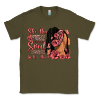 Army Green She has fire in her soul afro woman Classic Tee - RanaPortraitStore