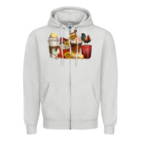 Dove Grey coffee cups rooster Zipper Hoodie - texasbilliewilder