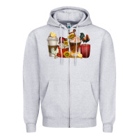 Heather Grey coffee cups rooster Zipper Hoodie - texasbilliewilder
