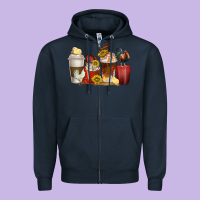 Zipper Hoodie coffee cups rooster