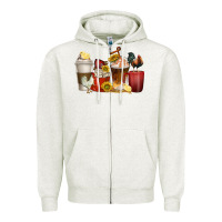 Oatmeal Heather coffee cups rooster Zipper Hoodie - texasbilliewilder