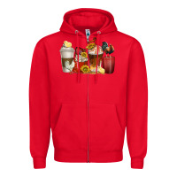 Red coffee cups rooster Zipper Hoodie - texasbilliewilder