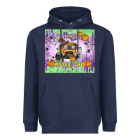 Navy Halloween School Bus Heavyweight Hoodie - texasbilliewilder