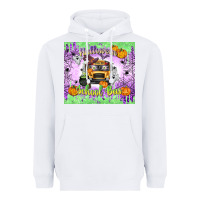 White Halloween School Bus Heavyweight Hoodie - texasbilliewilder