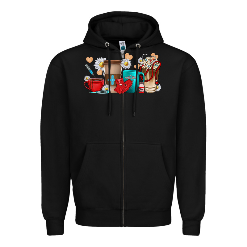 Nurse Coffee Cups Zipper Hoodie by texasbilliewilder | Teevron
