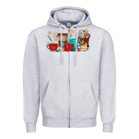 Heather Grey Nurse coffee cups Zipper Hoodie - texasbilliewilder